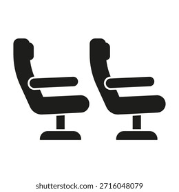 Vacantes de avión Solid Icon. Símbolo De La Silueta Del Asiento De La Aerolínea Y Del Confort Del Pasajero. Experiencia De Viaje Y Espacio En La Cabina. Ilustración vectorial aislada.
