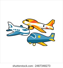 Airplane set icon. flying airship isolated on white background. planes for children's books, magazines and children's designs