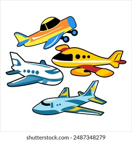 Airplane set icon. flying airship isolated on white background. planes for children's books, magazines and children's designs