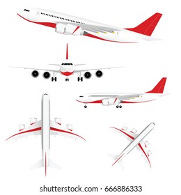 airplane set with red illustration on white