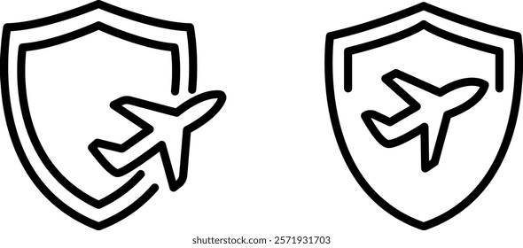 "Airplane Shield Icon Representing Aviation Security, Flight Safety, Protective Measures, and Travel Insurance for Air Transportation"