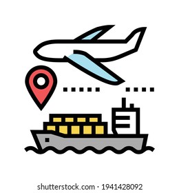 airplane and ship delivering color icon vector. airplane and ship delivering sign. isolated symbol illustration