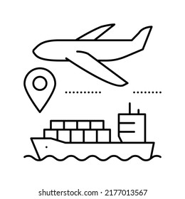 airplane and ship delivering line icon vector. airplane and ship delivering sign. isolated contour symbol black illustration