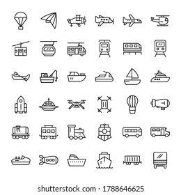 airplane, ship and transportation 36 outline icons vector