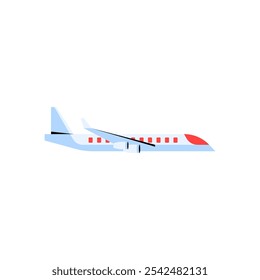 Airplane Side View In Flat Vector Illustration Symbolizing Travel, Transportation, And Aviation, Isolated On White Background.