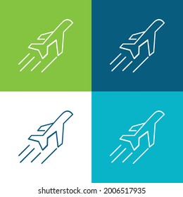 Airplane Side View In Flight Flat four color minimal icon set
