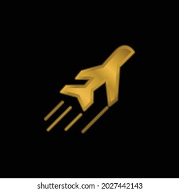 Airplane Side View In Flight gold plated metalic icon or logo vector