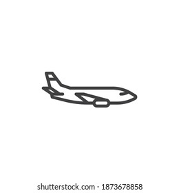 Airplane side view line icon. linear style sign for mobile concept and web design. Aircraft plane outline vector icon. Symbol, logo illustration. Vector graphics