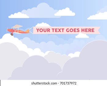 Airplane With The Sign Banner Flying in Sky Full of Clouds Advertisement