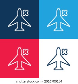 Airplane Sign With A Cross For Phone Interface blue and red four color minimal icon set