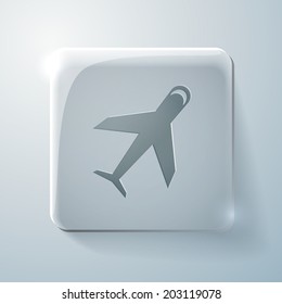 airplane sign. Glass square icon with highlights