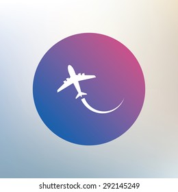 Airplane sign icon. Travel trip symbol. Icon on blurred background. Vector
