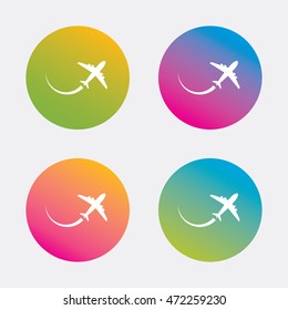 Airplane sign icon. Travel trip symbol. Gradient flat buttons with icon. Modern design. Vector