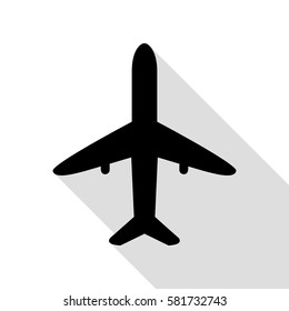 Airplane sign illustration. Black icon with flat style shadow path.