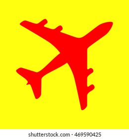 Airplane sign illustration. Red on yellow background.