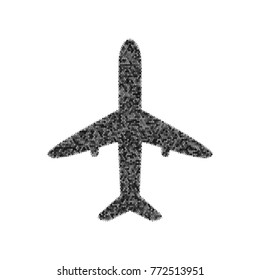 Airplane sign illustration. Vector. Black icon from many ovelapping circles with random opacity on white background. Noisy. Isolated.