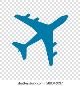 Airplane sign illustration. Vector. Cerulean icon on transparent background.