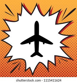 Airplane sign illustration. Vector. Comics style icon on pop-art background.