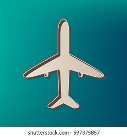 Airplane sign illustration. Vector. Icon printed at 3d on sea color background.