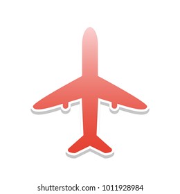 Airplane sign illustration. Vector. Reddish icon with white and gray shadow on white background. Isolated.
