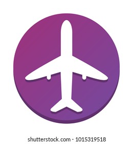 Airplane sign illustration. Vector. White icon with flat shadow on purpureus circle at white background. Isolated.