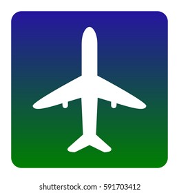 Airplane sign illustration. Vector. White icon at green-blue gradient square with rounded corners on white background. Isolated.