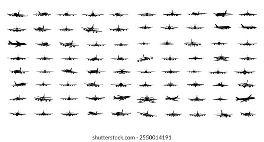 airplane silhouette, Big collection, Aircraft icons, black and white aeroplane 