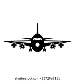 Airplane silhouette. Black aircraft icon. Vector illustration.