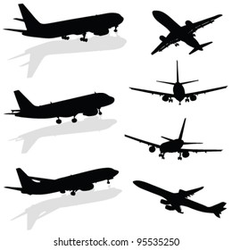 airplane silhouette in black vector on white background