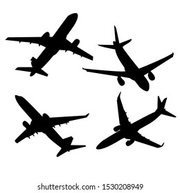 Airplane silhouette, bottom view, set, vector.