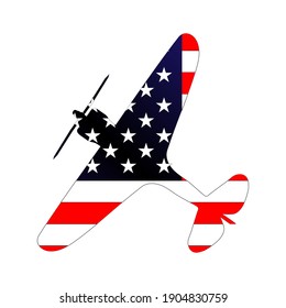 
airplane silhouette carved from american flag, isolated on white background