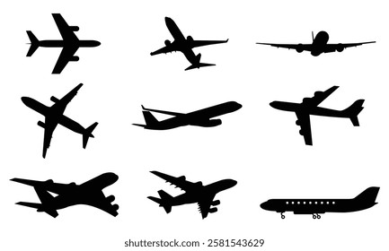 Airplane silhouette collection on white background vector