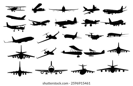 Airplane silhouette collection on white background vector