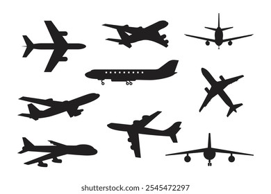 airplane silhouette concept icons design set of vector collection