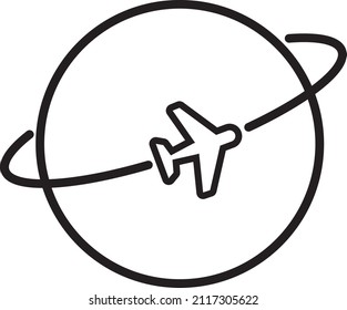 Airplane silhouette. Flight path line. Airplane icon.