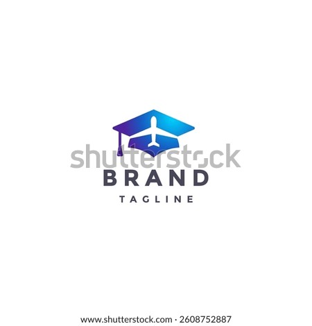 Airplane Silhouette in Graduation Cap Logo Design. Airplane Pilot Education Logo Design.