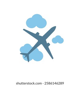 Airplane silhouette icon among clouds