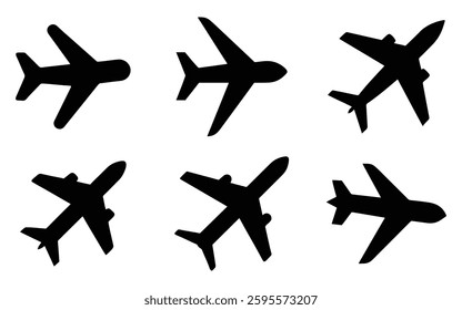 Airplane silhouette icon set vector on white background