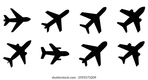 Airplane silhouette icon set vector on white background