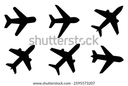 Airplane silhouette icon set vector on white background