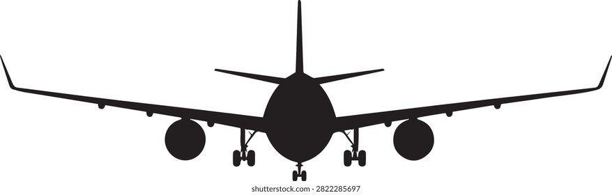 airplane silhouette icon with wings extended and landing gear detail