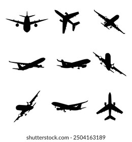 Airplane silhouette illustration, transportation icon collection vehicle vector set design Illustration.