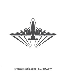 Airplane silhouette Isolated on white background vector icon in retro style. Can be used for logo or badge.