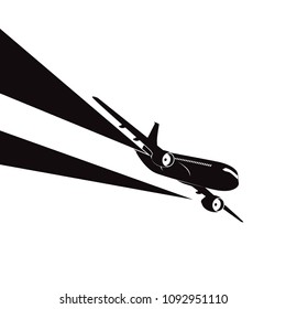 Airplane silhouette on white background.