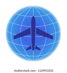 airplane silhouette on a world background - airlane sign icon vector illustration