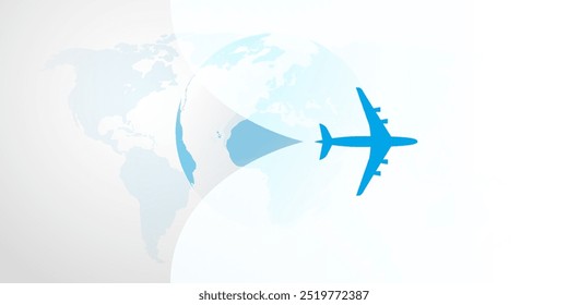 An Airplane Silhouette Opens Up the Translucent Cover Background Over an Earth Globe and World Map. Concept of Trip to Abroad for Vacations or Discover Round the World Traveling