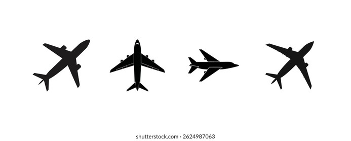 Airplane Silhouette Set - Black Travel Icons