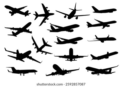 Airplane Silhouette Set – Commercial and Passenger Jet Icons