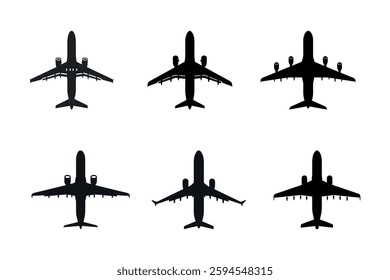 Airplane silhouette set isolated on white background