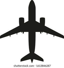 Airplane silhouette top view. vector icon